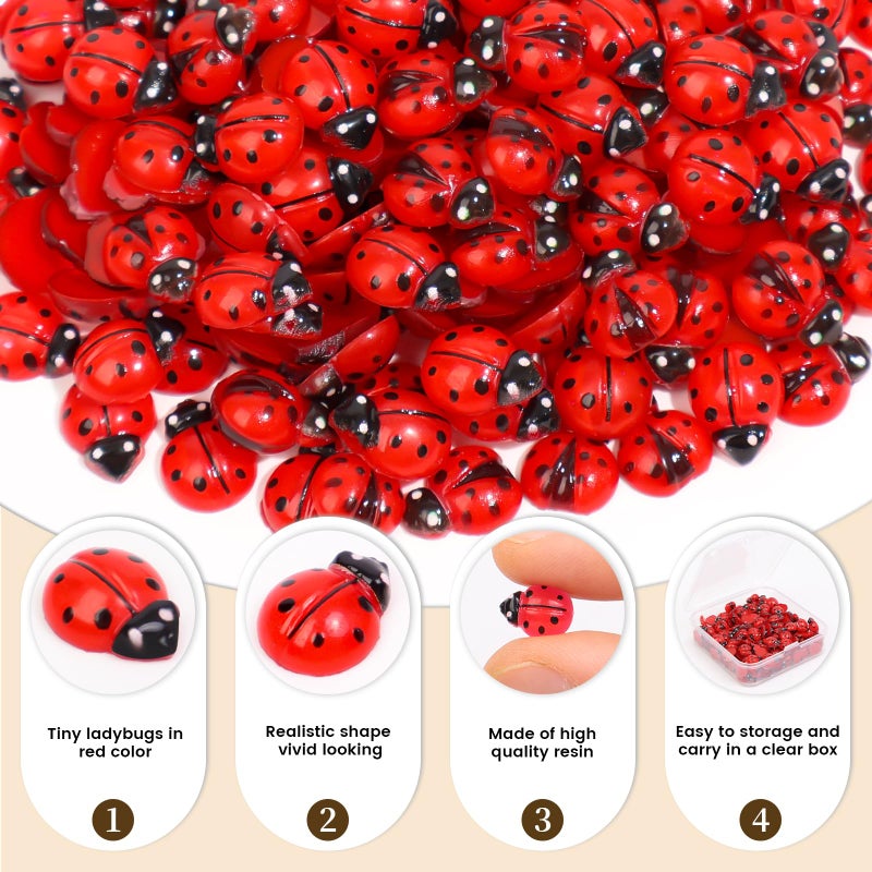 Yonseng 200pcs Mini Resin Ladybug Decor Tiny Ladybug for Crafts Dollhouse Miniatures Mini Resin Things Animals for Fairy Garden Micro Landscaping Home Decoration, 2 Types(0.32*0.4inch & 0.3*0.36inch) - Image 3