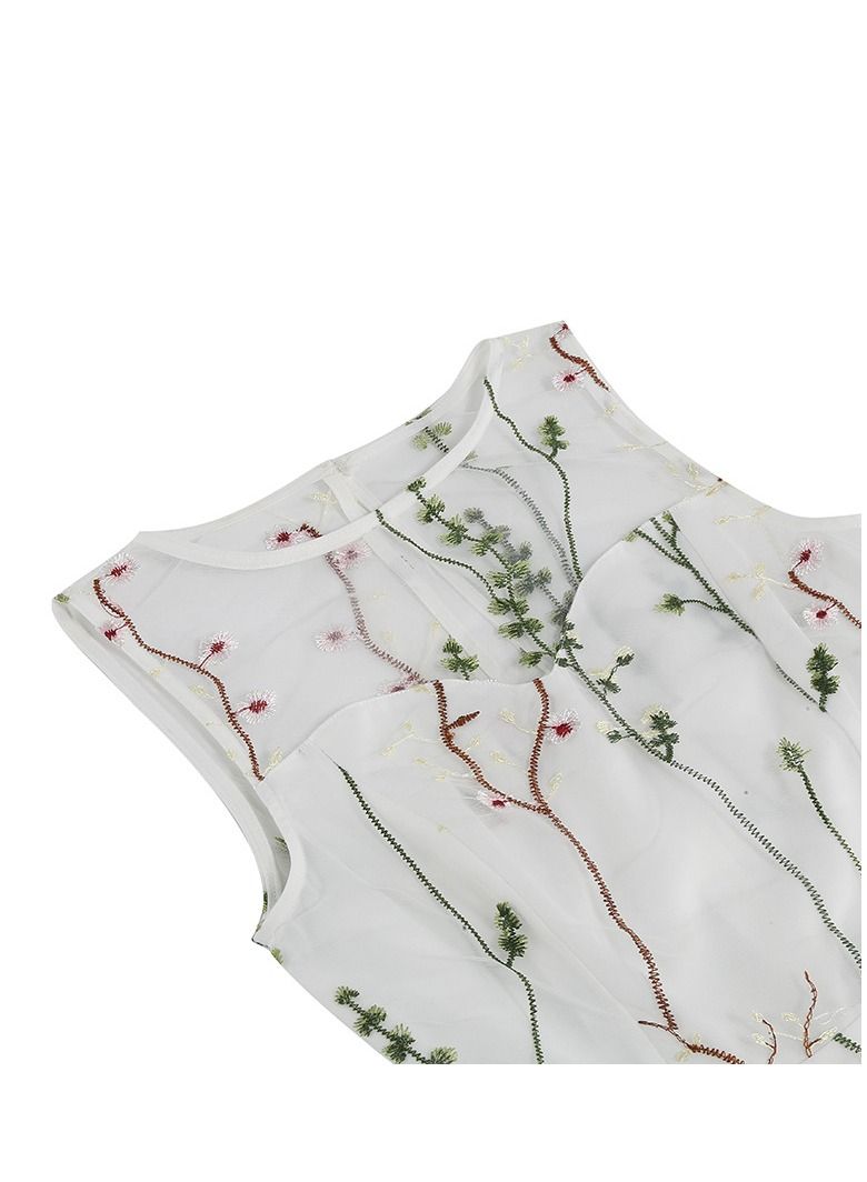 Loquat Floral Embroidered Vintage Midi Dress White - Image 4
