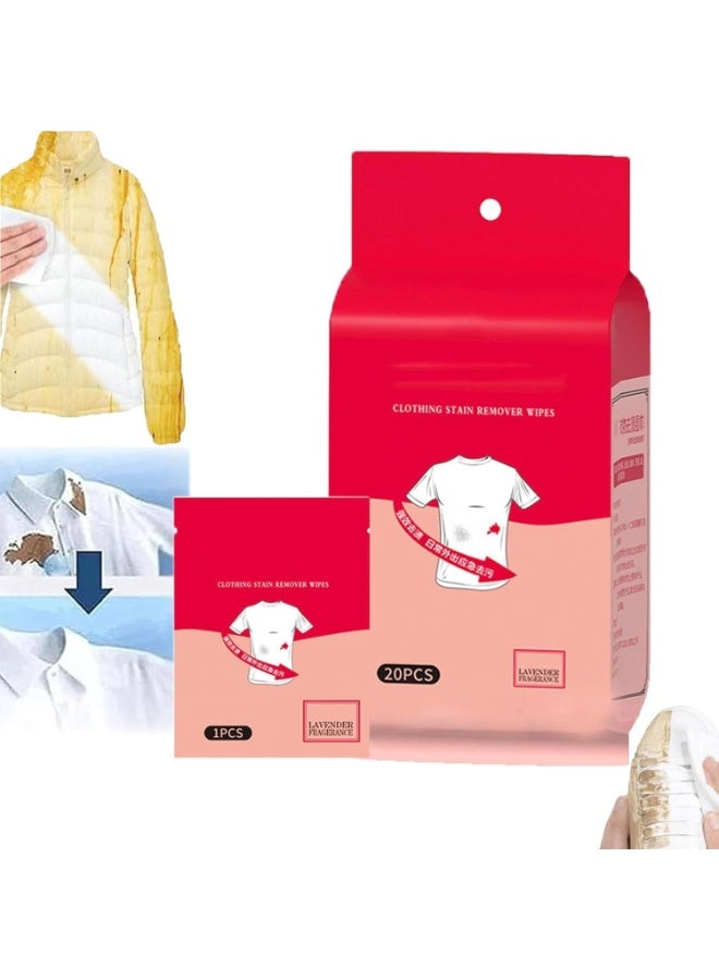 Wet wipes for removing stains from clothes (20 pieces) - Pre-coated wipes for instantly removing coffee, oil and food stains - Portable stain cleaner for clothes and fabrics in emergencies and travel - Dry, fast-acting cleaning wipes that leave no residue on fabrics. - Image 1
