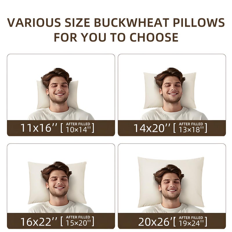 LOFE Organic Buckwheat Pillow for Sleeping - 14''x20'', Adjustable Loft, Breathable for Cool Sleep, Cervical Support for Back and Side Sleepers(Tartary Buckwheat Hulls) - Image 3