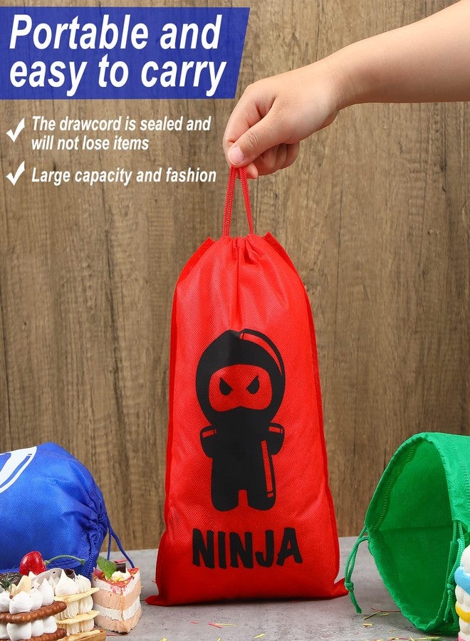 Kingdder Ninja Party Favor Bags Warrior Treat Goodie Candy Reusable Cloth Samurai Goodie Drawstring Bags Ninja Birthday Party Decorations Favors Supplies(24 Pack) - Image 3