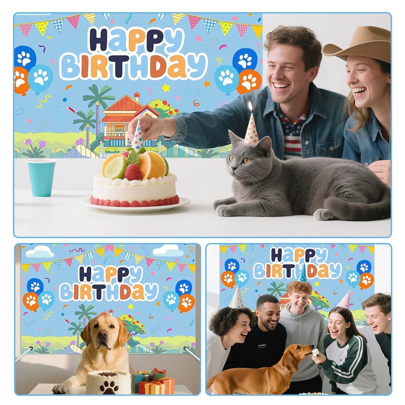 BOBORAT 7x5ft Blue Dog Birthday Backdrop with 32ft Ribbon, Birthday Party Decoration Background, Blue Cute Cartoon Theme Photo Banner for Girl, Woman, Kid, Adult - Image 5