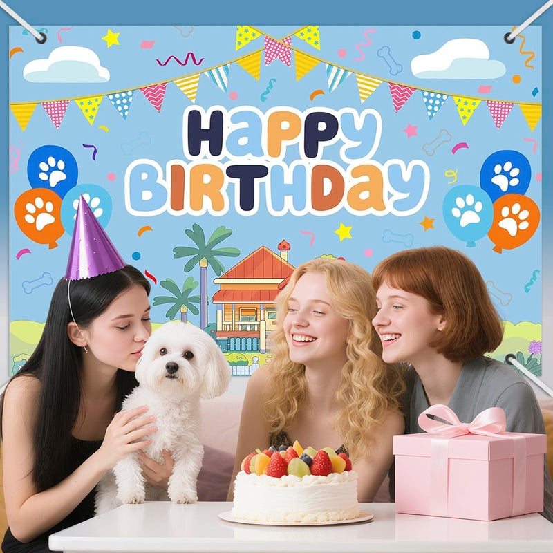 BOBORAT 7x5ft Blue Dog Birthday Backdrop with 32ft Ribbon, Birthday Party Decoration Background, Blue Cute Cartoon Theme Photo Banner for Girl, Woman, Kid, Adult - Image 4