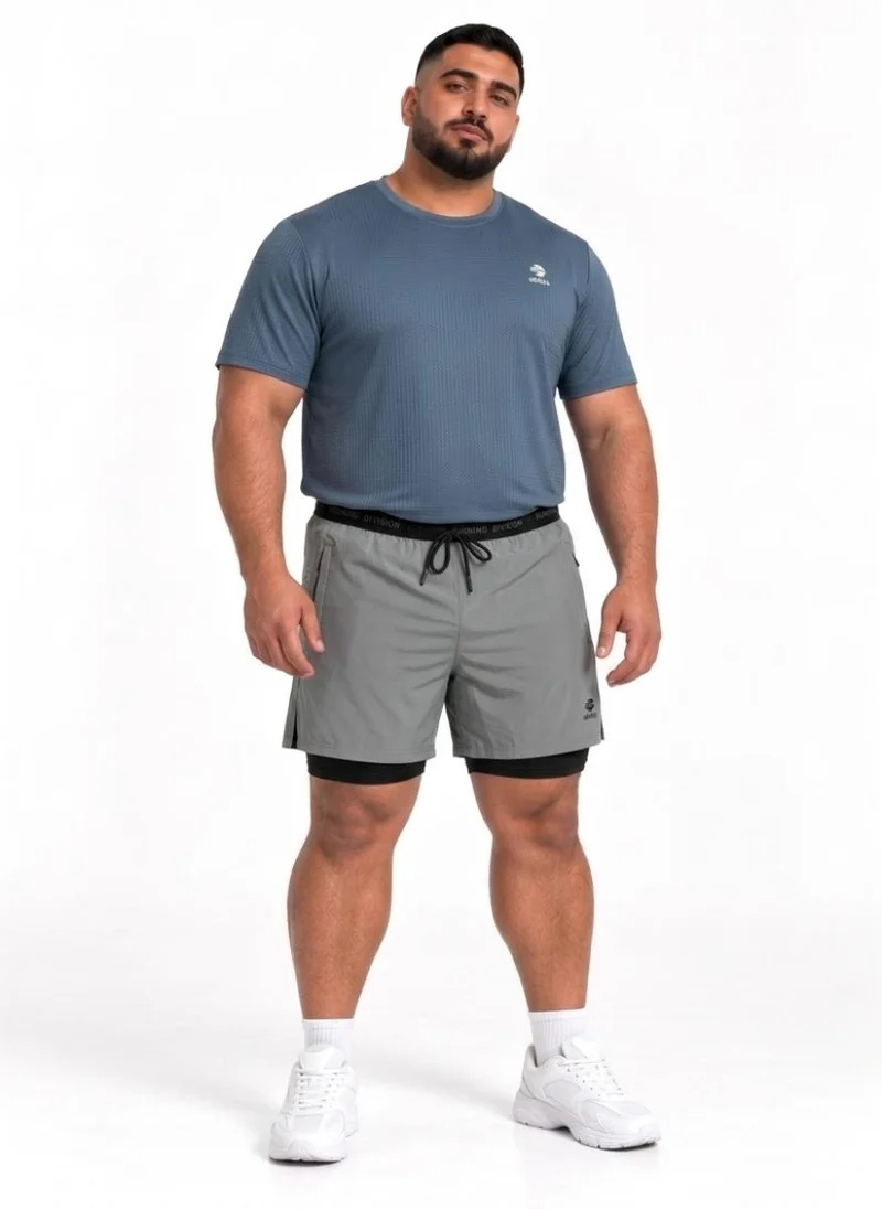 Abitos grey Gains Mode Plus Size 2 in 1 Shorts Stone Grey for Men | Best Price UAE