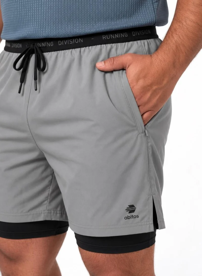 Abitos grey Gains Mode Plus Size 2 in 1 Shorts Stone Grey for Men | Best Price UAE