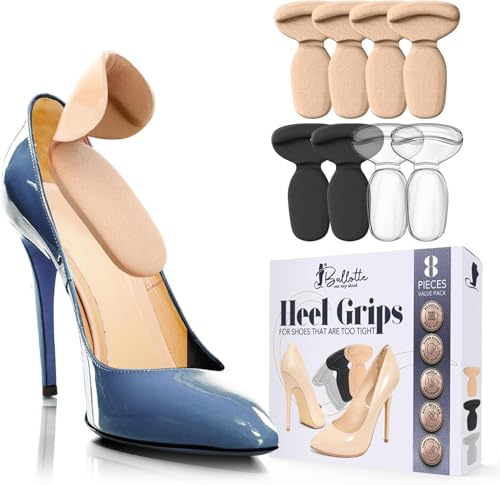 Ballotte Premium Silicone Heel Pads for Shoes. Soft Heel Grips or Inserts for Big Shoes, Alleviates Slipping & Discomfort, Comfortable Cushioning for High Heels, 8-Pack Multicolor (T Bars) - Image 1