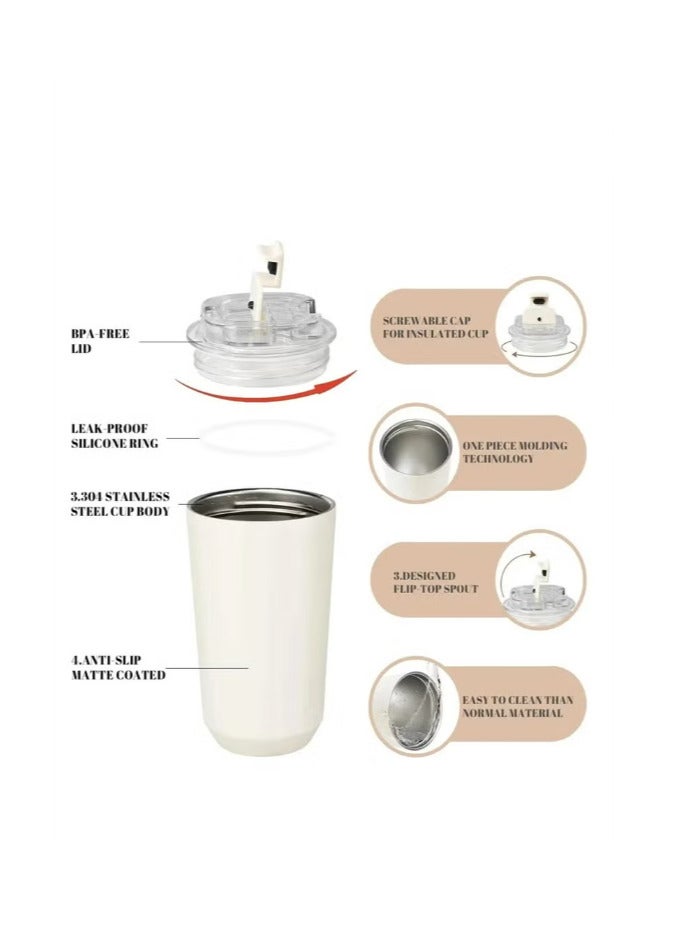سميج كوب مشروبات سعة 240 مللي كوب شرب محمول للسفر محمول للسيارة من الفولاذ المقاوم للصدأ مقاوم للتسرب 240 مللي لترمس القهوة （وردي） - Image 3