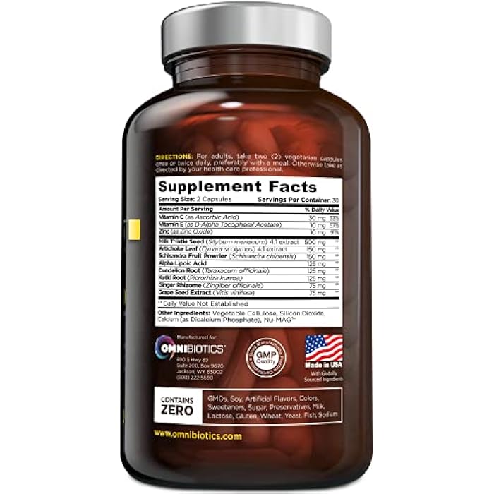 OmniBiotics Liver Cleanse Detox & Repair Supplement – Milk Thistle, Dandelion Root, Alpha Lipoic Acid, Artichoke Extract, Schisandra, Silymarin – 60 Vegan Capsules - Image 2