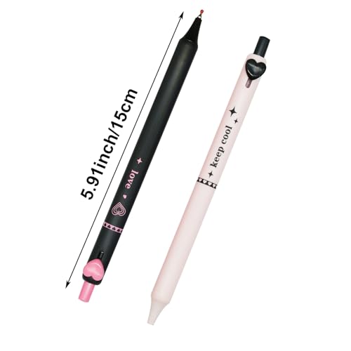 Maydahui 10 Pcs Colorful Heart Shaped Button Pens Retractable Cool Love Heart Gel Press Pens Black Ink For Women Office Supplies - Image 2