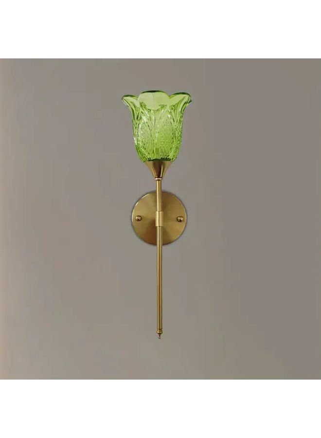 نور حائط طويل من النحاس الخالص بتصميم إسكندنافي، زخارف زهور أنيقة، نصف غائر، توصيل كهربائي ثابت، بدون لمبة، مناسب لغرفة النوم والممر وغرفة المعيشة، طراز تقليدي، موديل B - Image 1