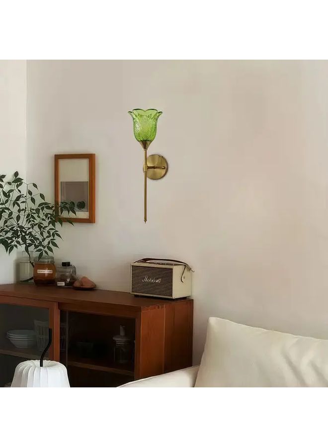 نور حائط طويل من النحاس الخالص بتصميم إسكندنافي، زخارف زهور أنيقة، نصف غائر، توصيل كهربائي ثابت، بدون لمبة، مناسب لغرفة النوم والممر وغرفة المعيشة، طراز تقليدي، موديل B - Image 4