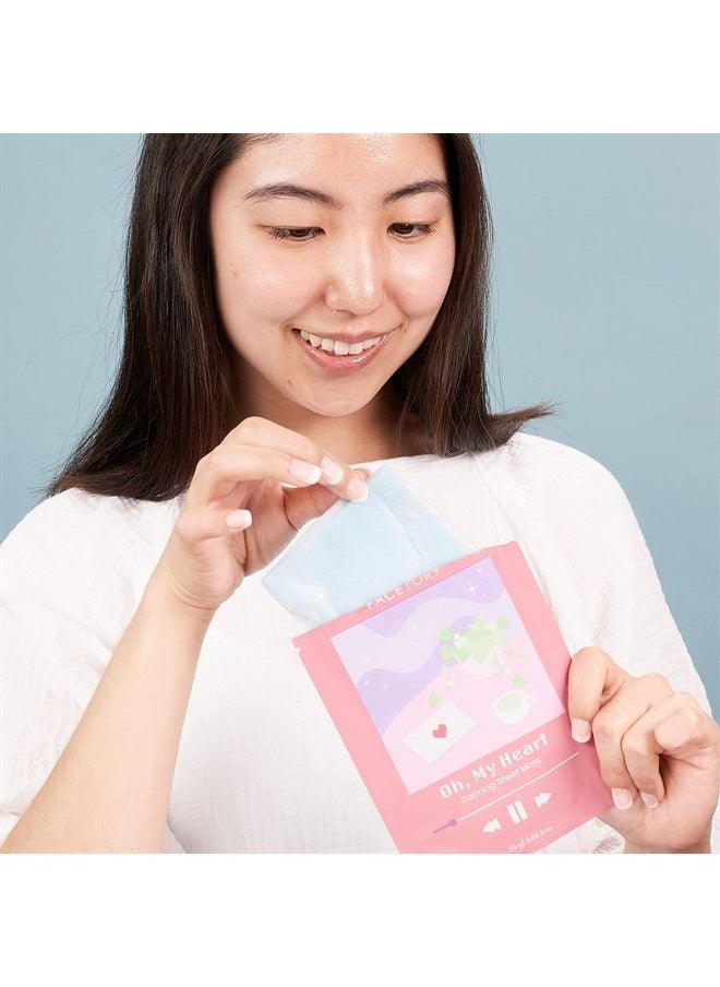 FACETORY - Oh My Heart Sheet Mask with Heartleaf Extract - Soft, Form-Fitting Sheet Mask, For Acne Prone Skin - Calming, Hydrating, and Soothing (Pack of 10) - Image 1