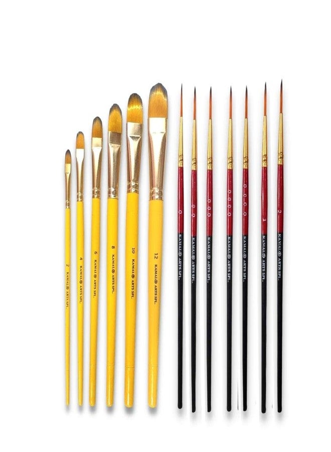 KAMAL Combo of Artist Quality Detail and Script Liner Set of 7 in Synthetic Taklon and Filbert Artist Quality Painting Brush with Short Length Bristle Set of 7 in Synthetic - Image 1