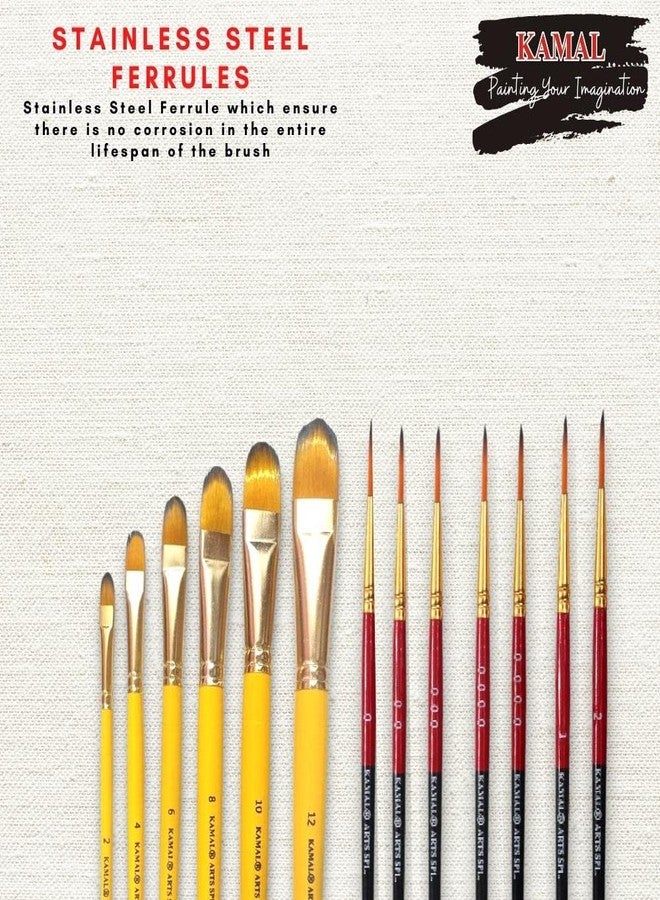 KAMAL Combo of Artist Quality Detail and Script Liner Set of 7 in Synthetic Taklon and Filbert Artist Quality Painting Brush with Short Length Bristle Set of 7 in Synthetic - Image 4