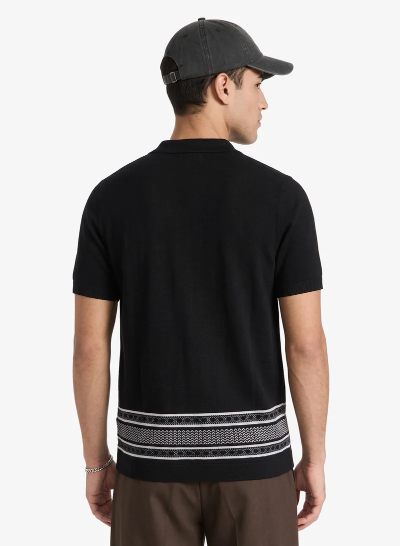 Seventy Five Button Up Polo Shirt With Panel Detail