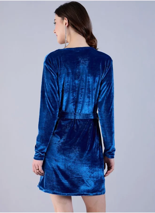 Freehand Women Fitted Party Wear Solid Wrap Dress
