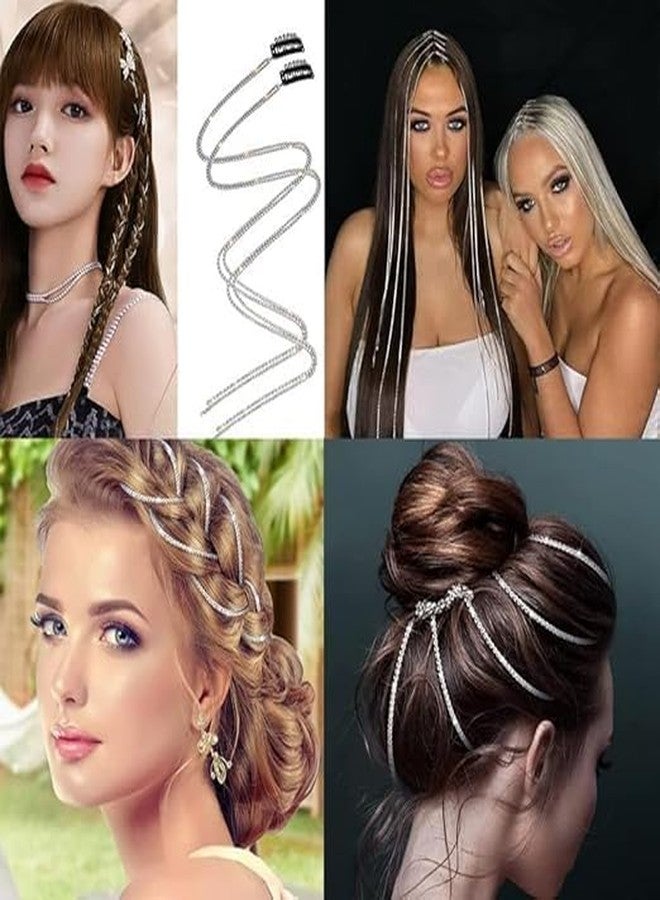 FICTIOUS 4 Pcs Shiny Rhinestone Hair Clips with Tassels, Crystal Hair Chains in Silver and Gold, Decorative Hair Extensions for Braids, Women & Girls Accessories - Image 2
