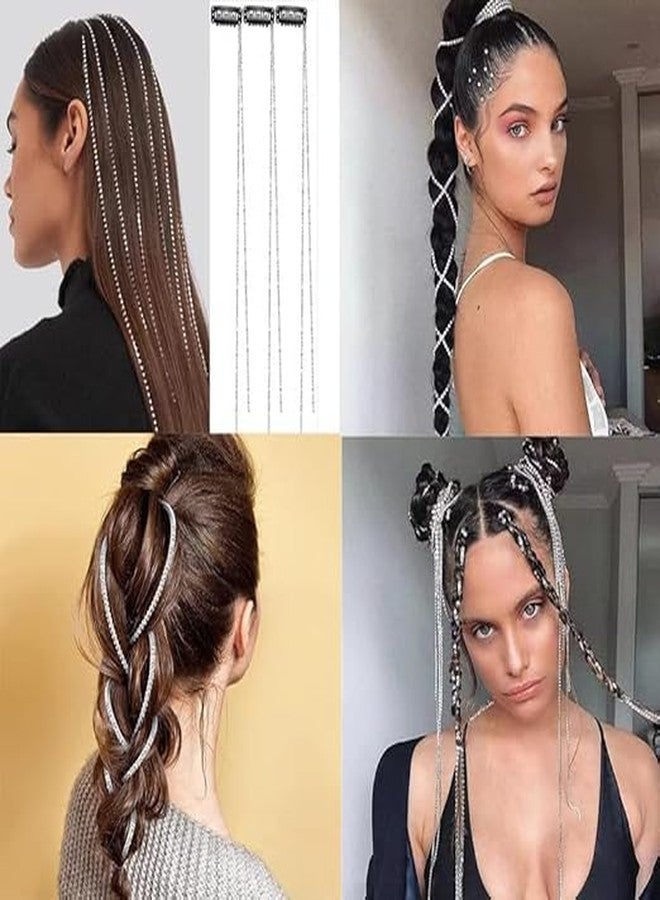 FICTIOUS 4 Pcs Shiny Rhinestone Hair Clips with Tassels, Crystal Hair Chains in Silver and Gold, Decorative Hair Extensions for Braids, Women & Girls Accessories - Image 5