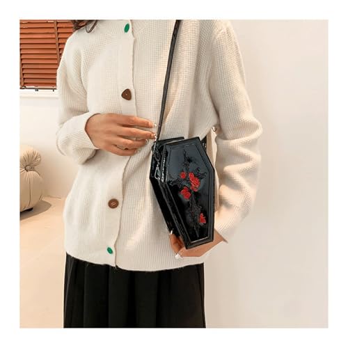 LOTUSTAR Goth Coffin Purse Gothic Makeup Halloween Purses Clutch Shoulder Bag Party Spooky Backpack Horror Cute Wallet(Black Cross Rose) - Image 5