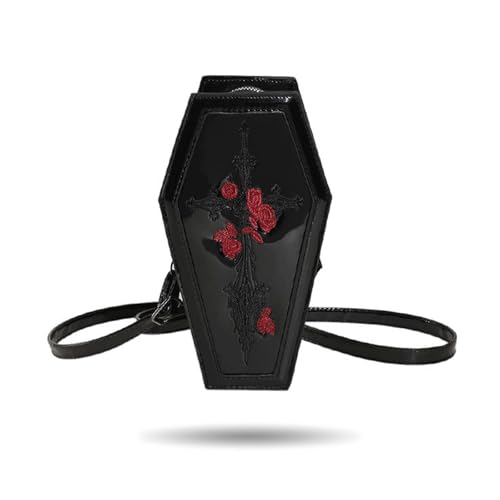 LOTUSTAR Goth Coffin Purse Gothic Makeup Halloween Purses Clutch Shoulder Bag Party Spooky Backpack Horror Cute Wallet(Black Cross Rose) - Image 1