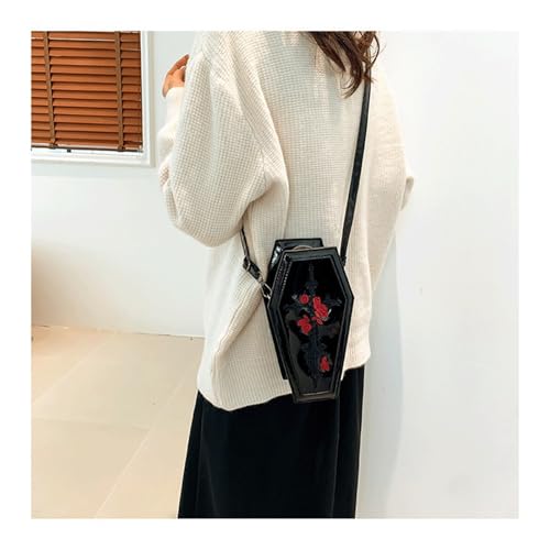 LOTUSTAR Goth Coffin Purse Gothic Makeup Halloween Purses Clutch Shoulder Bag Party Spooky Backpack Horror Cute Wallet(Black Cross Rose) - Image 2
