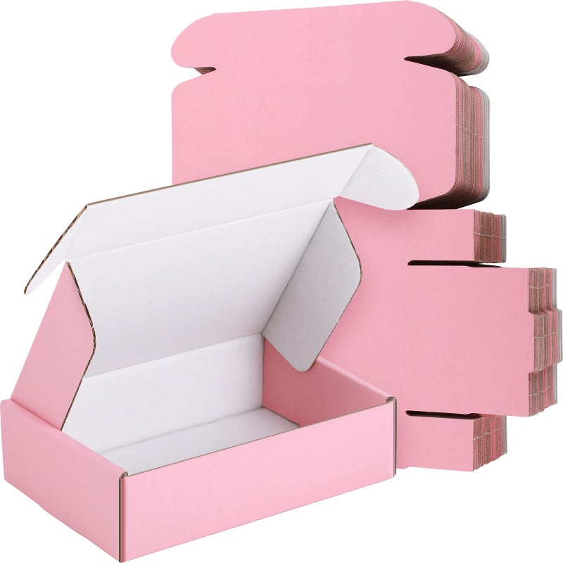 Spakon 50 Packs Shipping Boxes Cardboard Corrugated Mailer Boxes 6 x 4 x 1.6 Inches Packaging Boxes for Small Business Small Box Cardboard Carton Box Cute Box Mailers for Packaging Product (Pink) - Image 1