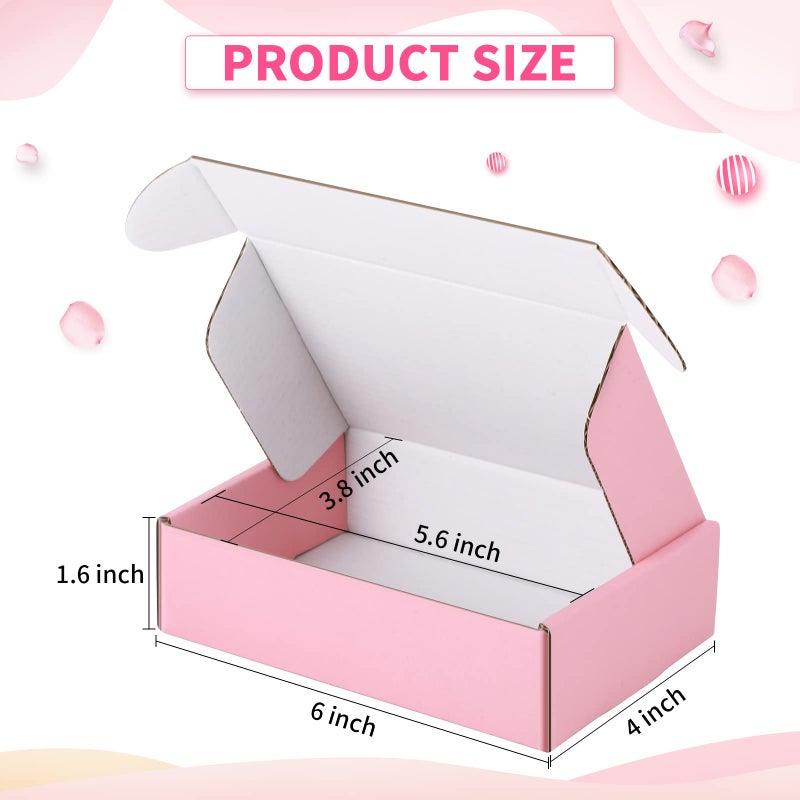 Spakon 50 Packs Shipping Boxes Cardboard Corrugated Mailer Boxes 6 x 4 x 1.6 Inches Packaging Boxes for Small Business Small Box Cardboard Carton Box Cute Box Mailers for Packaging Product (Pink) - Image 2