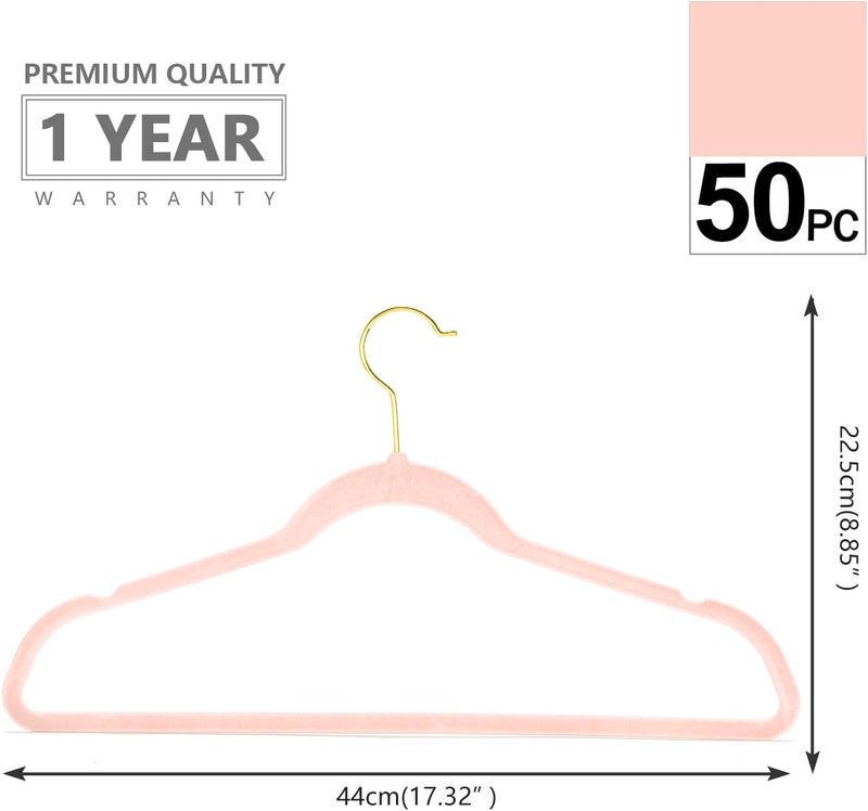 MIZGI Premium Velvet Hangers (Pack of 50) Heavyduty - Non Slip - Velvet Suit Hangers Blush Pink - Gold Hooks,Space Saving Clothes Hangers Felt Organizer (Blush Pink) - Image 2