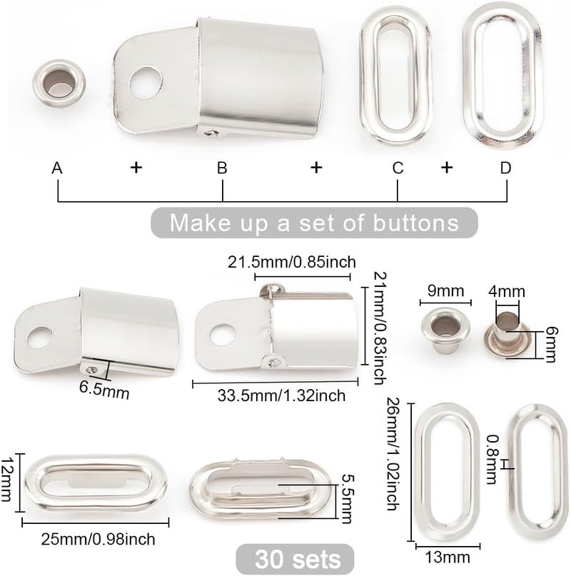 BENECREAT 30 Set Stainless Steel Cap Buckles, Platinum Color Perforated Baseball Cap Buckle, Baseball Cap Buckle for Baseball Caps, Hole: 5mm - Image 2