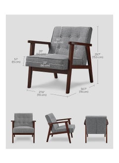 SONGMICS SONGMICS Accent Leisure Chair, Mid-Century Modern Arm Chair with Solid Wood Armrests and Legs, 1-Seat Cushioned Sofa for Living Room Bedroom Balcony Studio, Light Gray ULAC001G01  - Image 2