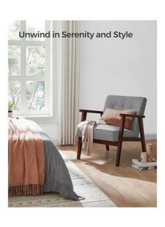 SONGMICS SONGMICS Accent Leisure Chair, Mid-Century Modern Arm Chair with Solid Wood Armrests and Legs, 1-Seat Cushioned Sofa for Living Room Bedroom Balcony Studio, Light Gray ULAC001G01  - Image 4
