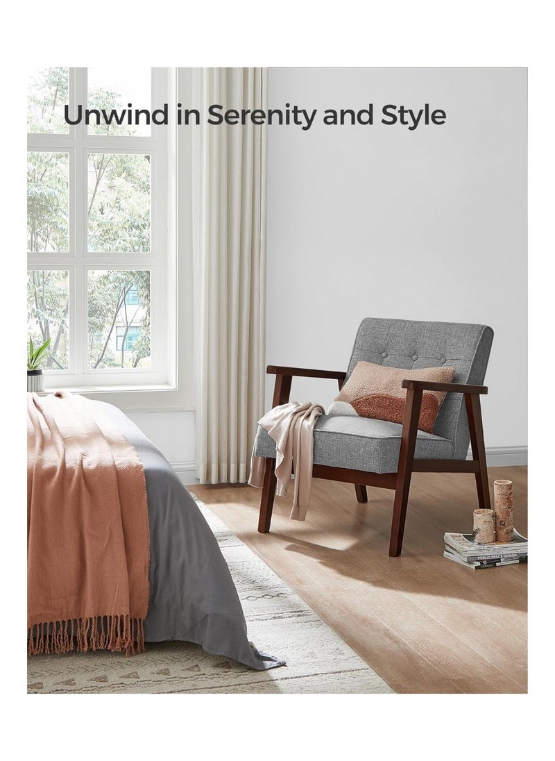 SONGMICS SONGMICS Accent Leisure Chair, Mid-Century Modern Arm Chair with Solid Wood Armrests and Legs, 1-Seat Cushioned Sofa for Living Room Bedroom Balcony Studio, Light Gray ULAC001G01  - Image 4