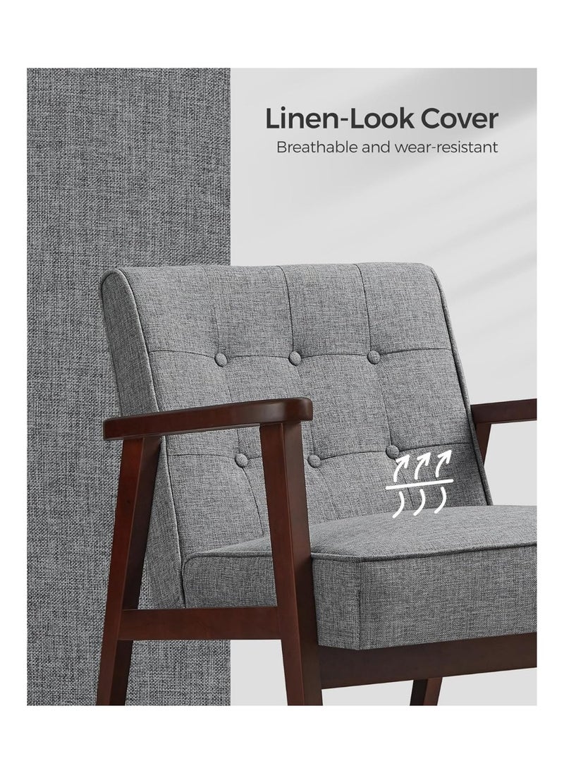 SONGMICS SONGMICS Accent Leisure Chair, Mid-Century Modern Arm Chair with Solid Wood Armrests and Legs, 1-Seat Cushioned Sofa for Living Room Bedroom Balcony Studio, Light Gray ULAC001G01  - Image 5