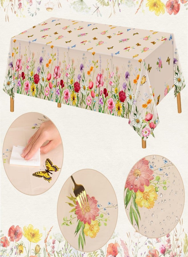 Lemicin 3 Pack Summer Floral Tablecloth Butterfly Wildflower Plastic Disposable Large Size Rectangular Table Cloth for Home Decor Summer Picnic Dining Holiday Birthday Party Decorations 54 x 108 Inch - Image 4