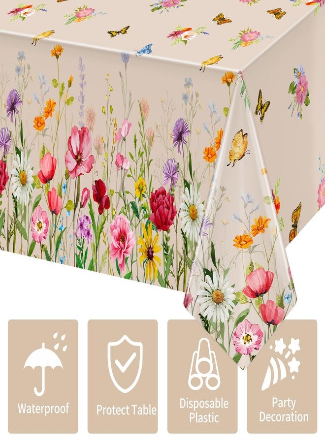 Lemicin 3 Pack Summer Floral Tablecloth Butterfly Wildflower Plastic Disposable Large Size Rectangular Table Cloth for Home Decor Summer Picnic Dining Holiday Birthday Party Decorations 54 x 108 Inch - Image 3