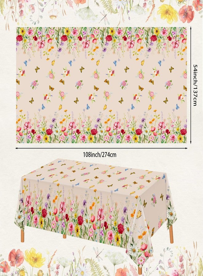 Lemicin 3 Pack Summer Floral Tablecloth Butterfly Wildflower Plastic Disposable Large Size Rectangular Table Cloth for Home Decor Summer Picnic Dining Holiday Birthday Party Decorations 54 x 108 Inch - Image 2