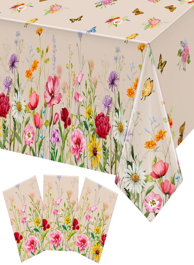 Lemicin 3 Pack Summer Floral Tablecloth Butterfly Wildflower Plastic Disposable Large Size Rectangular Table Cloth for Home Decor Summer Picnic Dining Holiday Birthday Party Decorations 54 x 108 Inch - Image 1