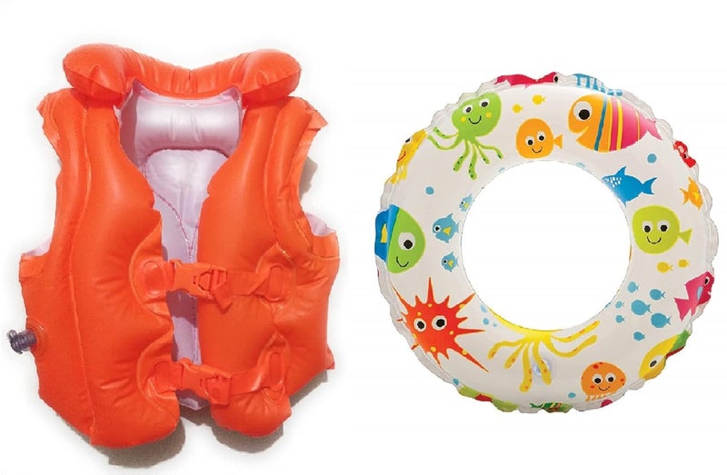 ClearChoice :- Kids Children Girls Swimmers Swim Safety Vest Jacket & Swimming Ring(4-8 Years)(Multi Color)(Size - 24''inch)(Combo) - Image 1