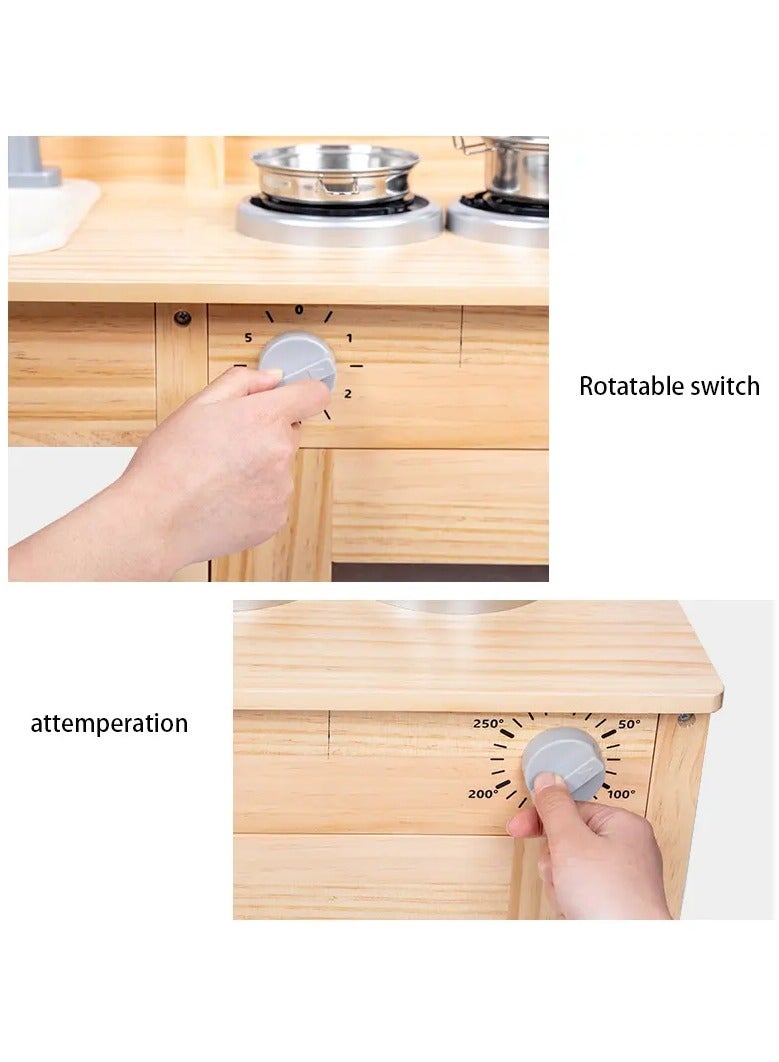 مجموعة ألعاب المطبخ للأطفال - مجموعة ألعاب طبخ خشبية مع أدوات واقعية وحوض قابل للإزالة وحاملات أكواب وخطافات وباب فرن ورفوف تخزين - لعبة مطبخ تظاهرية مثالية للأطفال من سن 3 سنوات فما فوق - Image 5