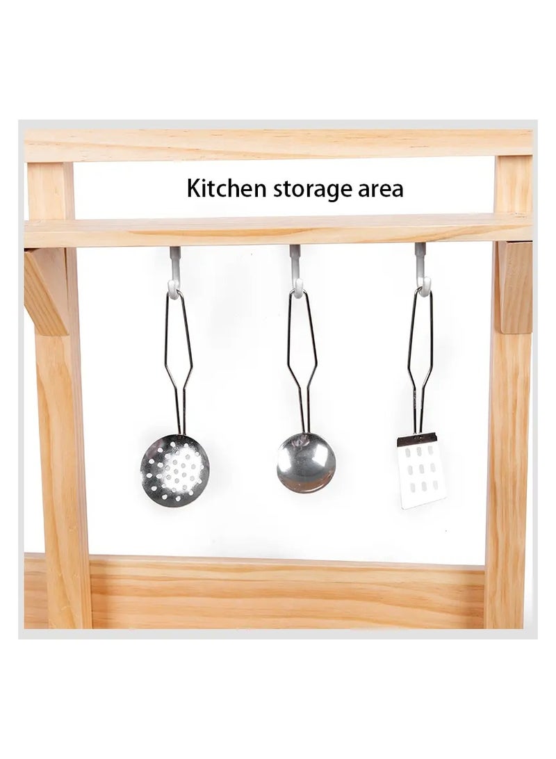 مجموعة ألعاب المطبخ للأطفال - مجموعة ألعاب طبخ خشبية مع أدوات واقعية وحوض قابل للإزالة وحاملات أكواب وخطافات وباب فرن ورفوف تخزين - لعبة مطبخ تظاهرية مثالية للأطفال من سن 3 سنوات فما فوق - Image 4