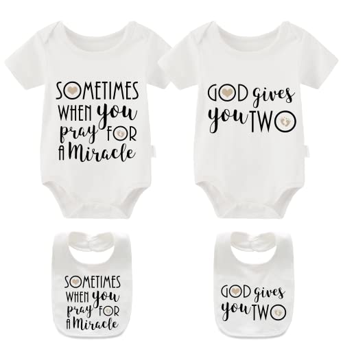 YSCULBUTOL Baby Twins girl Bodysuits Sometimes When You Pray for a Miracle God Gives You 2Pcs boy Clothes（m White3M） - Image 1