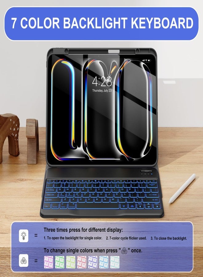 Soke Keyboard Case for iPad Pro 13 Inch (M4 2024), Magnetic Detachable Wireless Keyboard & 7 Colors Backlight Keys, Folio Stand TPU Back Cover with Pencil Holder for iPad Pro 13", Ebony - Image 4