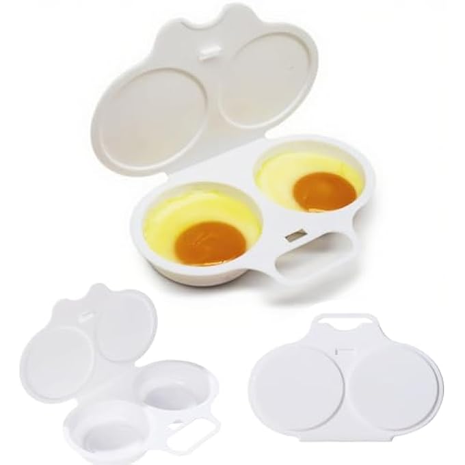 nalaina Microwave Egg Poacher With Lid  Nonstick Double Cups Egg Cooker Durable  Easy Clean Perfect For Poached  Scrambled Eggs 1Pc White - Image 2
