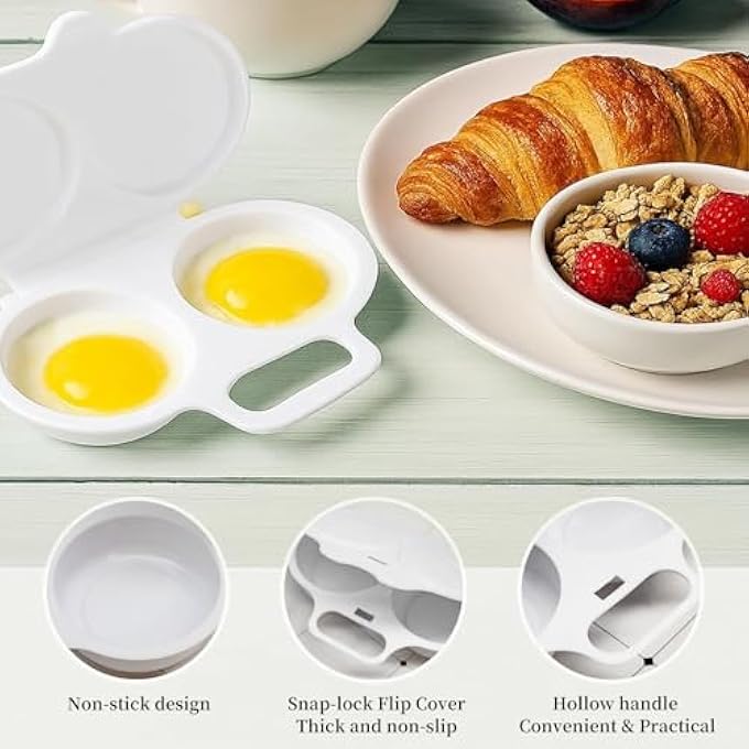 nalaina Microwave Egg Poacher With Lid  Nonstick Double Cups Egg Cooker Durable  Easy Clean Perfect For Poached  Scrambled Eggs 1Pc White - Image 4