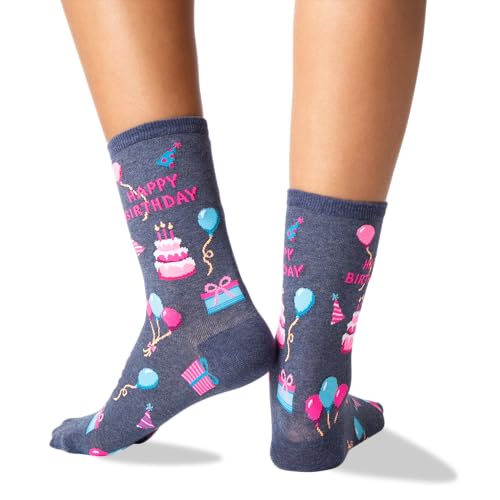 Hot Sox Women's Originals Classics Crew, Happy Birthday (Denim Heather) Shoe Size: 4-10 (Sock Size: 9-11) - Image 4