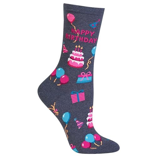 Hot Sox Women's Originals Classics Crew, Happy Birthday (Denim Heather) Shoe Size: 4-10 (Sock Size: 9-11) - Image 2