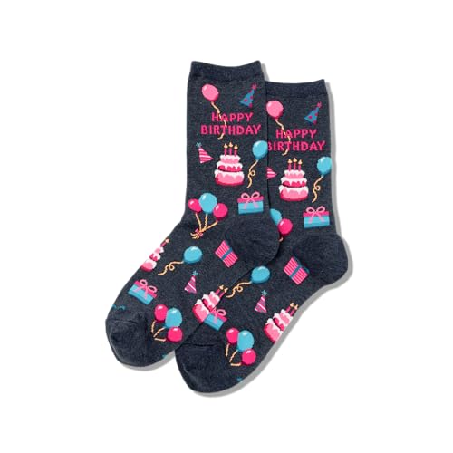 Hot Sox Women's Originals Classics Crew, Happy Birthday (Denim Heather) Shoe Size: 4-10 (Sock Size: 9-11) - Image 1