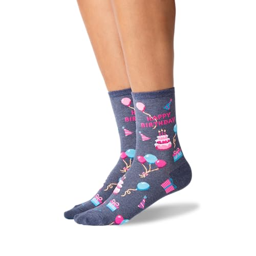 Hot Sox Women's Originals Classics Crew, Happy Birthday (Denim Heather) Shoe Size: 4-10 (Sock Size: 9-11) - Image 3