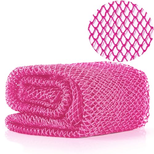 JASSINS African Net Long Bath Net Sponge,JASSINS African Bathing Body Exfoliating Net Shower Body/ Back Scrubber Skin Smoother,Stretch Length to 66 INCH (Pink) - Image 1
