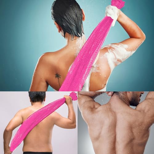 JASSINS African Net Long Bath Net Sponge,JASSINS African Bathing Body Exfoliating Net Shower Body/ Back Scrubber Skin Smoother,Stretch Length to 66 INCH (Pink) - Image 4